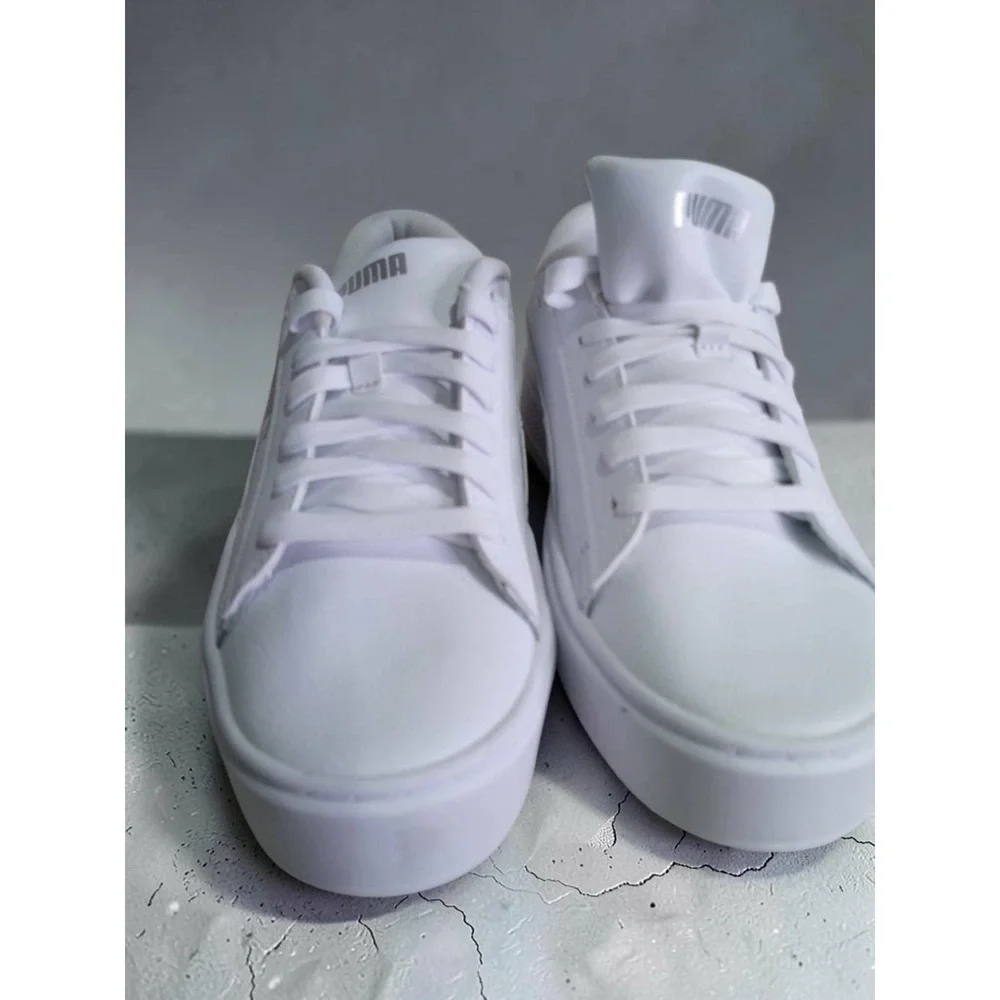 Puma Smash 3.0 L Floral White Leather Platform Sneakers 397578-01 Womens 7.5